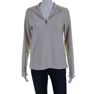 All Access Womens Half Zipper Mock Neck Long Sleeves Shirt Beige Size Medium